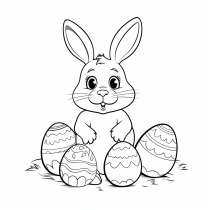 Imprimir gratis dibujos para colorear de conejos de Pascua con huevos.