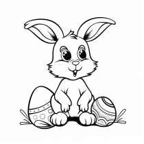 Imprimer gratuitement un coloriage de lapin de Pâques avec des œufs de Pâques.
