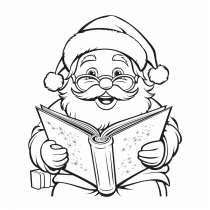 Skriv ut en gratis målarbild med jultomten och en bok.