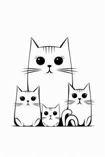 Kattenfamilie als kleurplaat