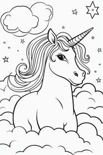 Unicorn in the Sky as Coloring Page