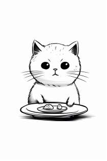 Chat mangeant comme modèle de coloriage