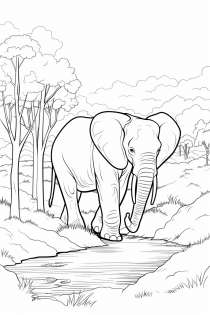 Elefante nella foresta come modello da colorare