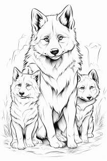 3 lobos como plantilla para colorear