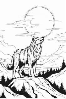 ذئب مع القمر كقالب للتلوين