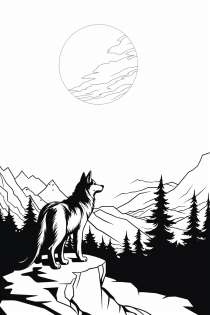 ذئب ضاري مع القمر كقالب للتلوين