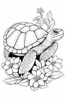 Schildpad met bloemen als kleurplaat