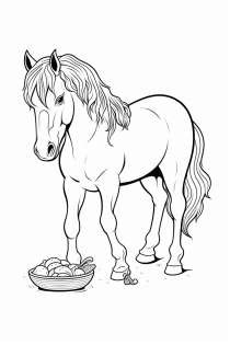 Häst när den äter som målarbild