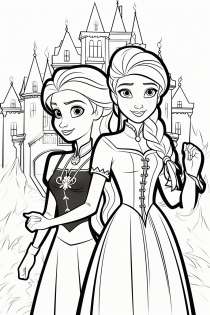 安娜和艾尔莎在城堡的涂色模板