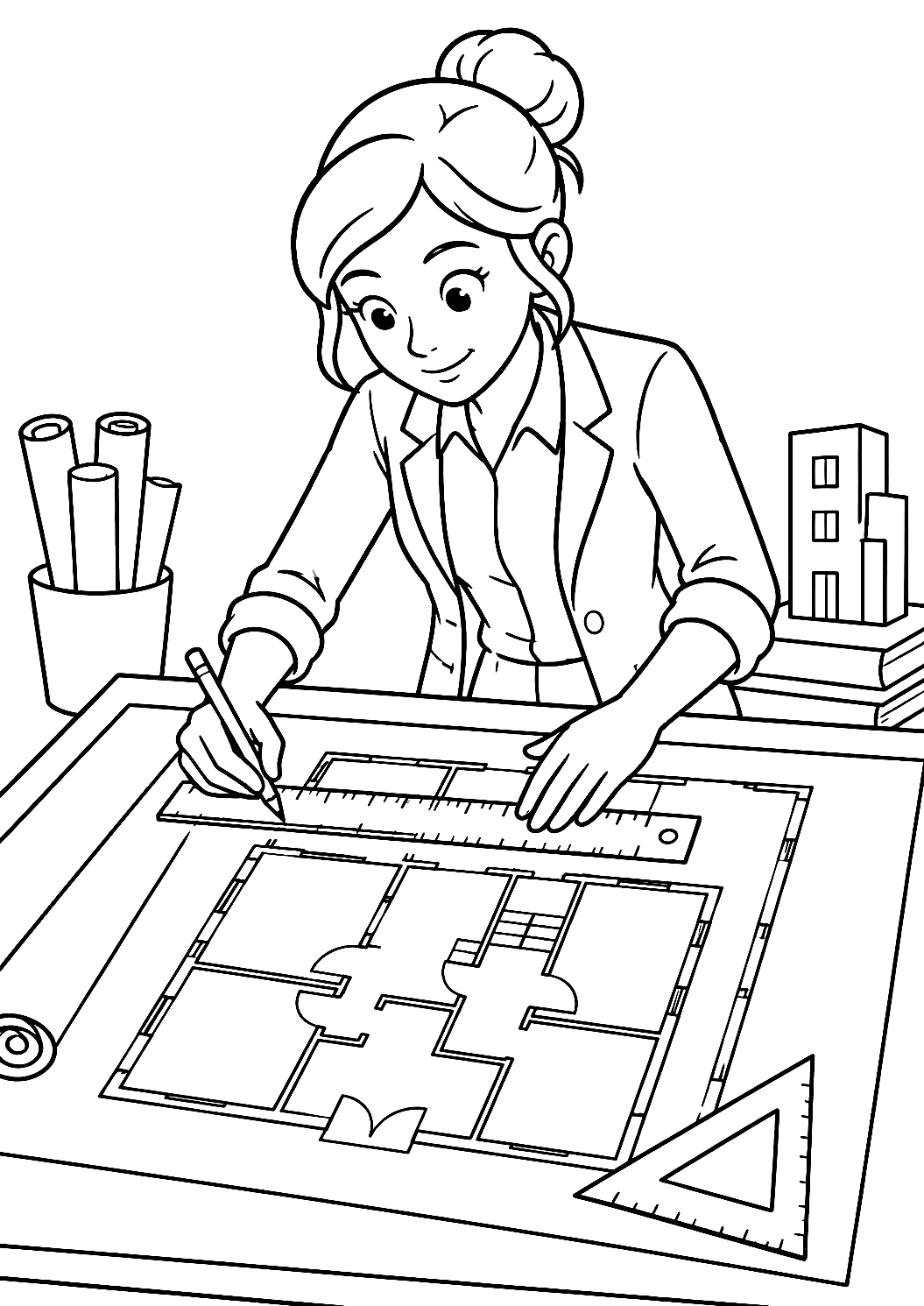 Architect at the Drawing Table Coloring Page – printable coloring page