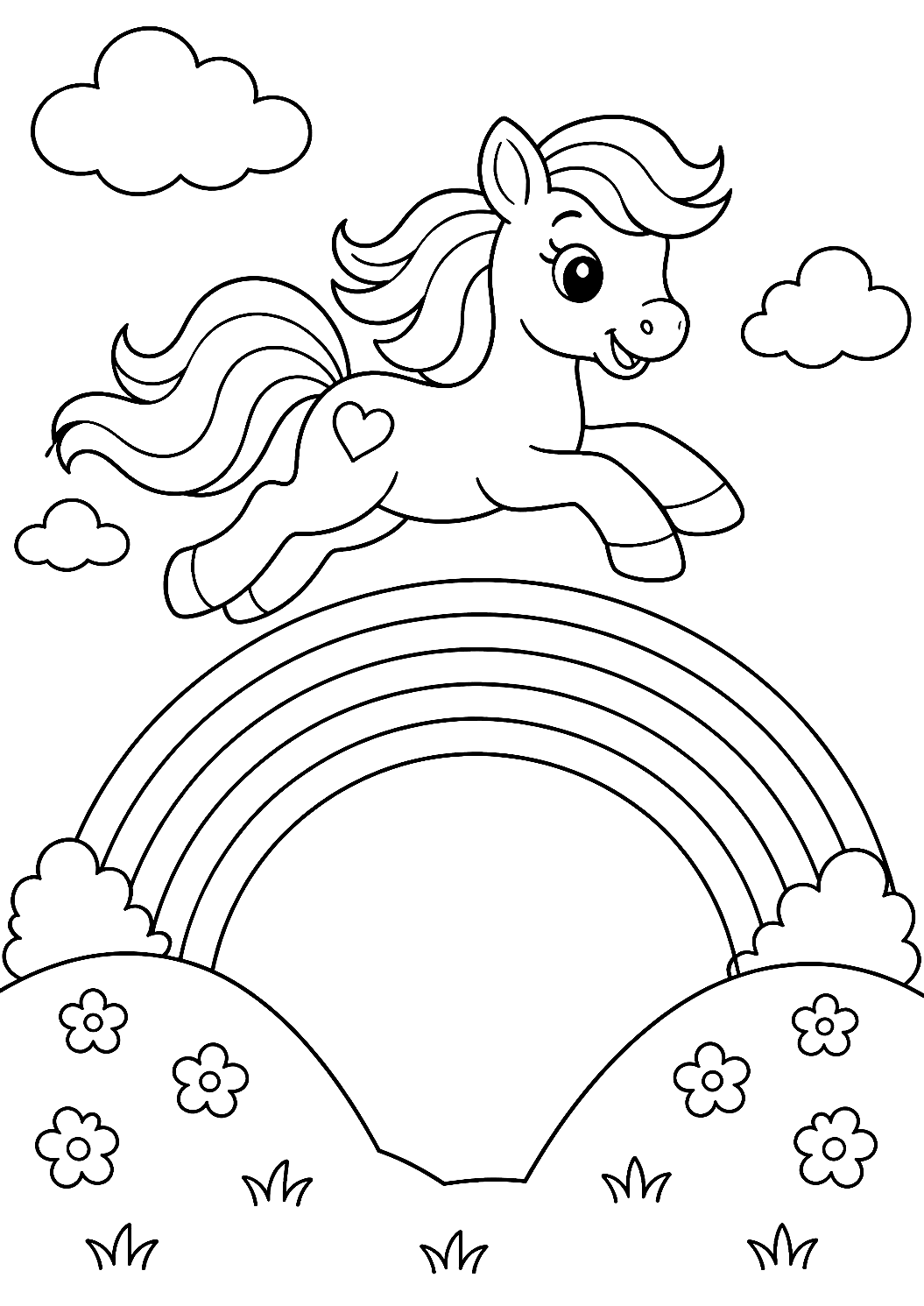 Poni Saltando Sobre un Arcoíris para Colorear – dibujo para colorear e imprimir