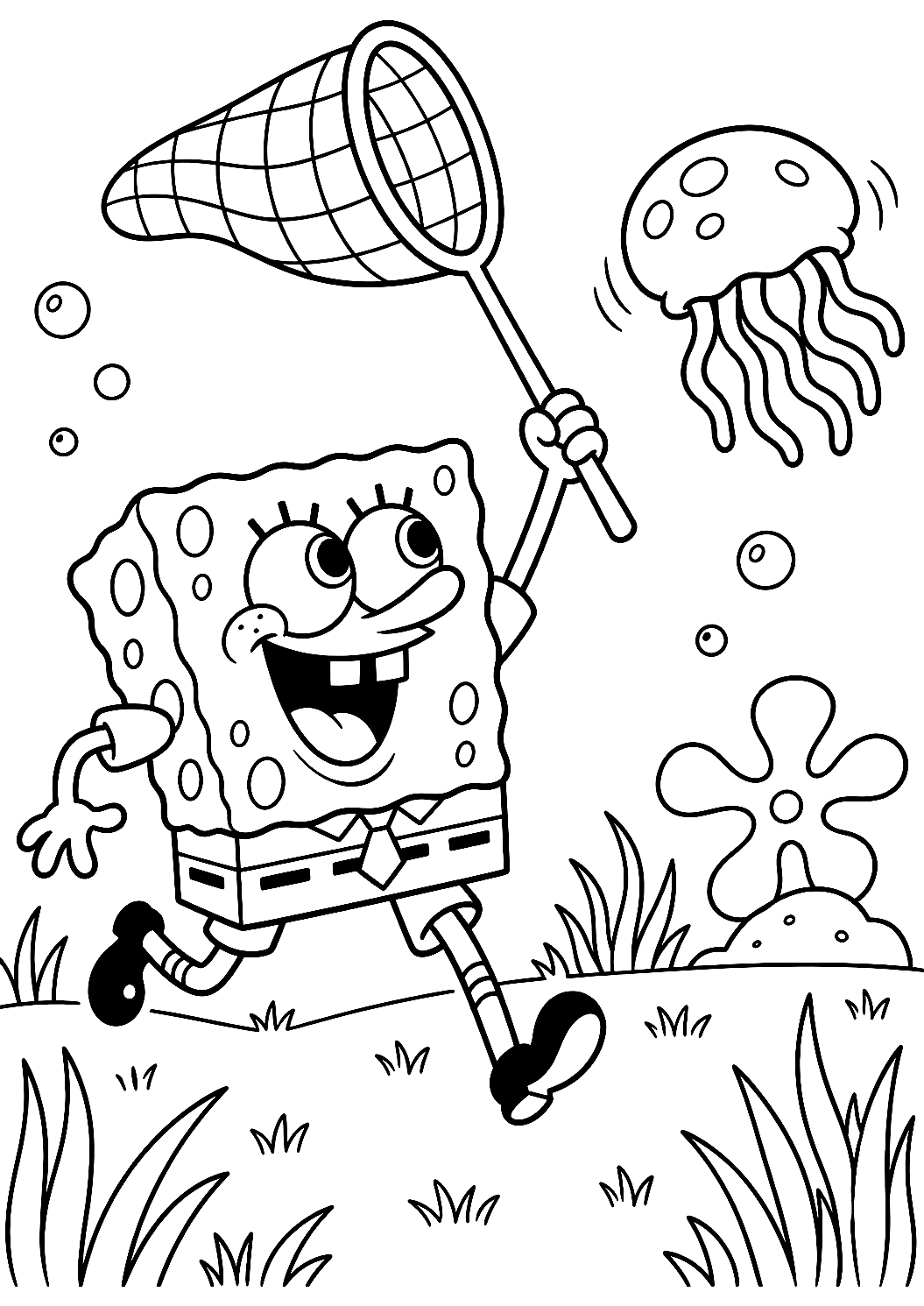 SpongeBob de Pesca de Medusas para Colorear – dibujo para colorear e imprimir