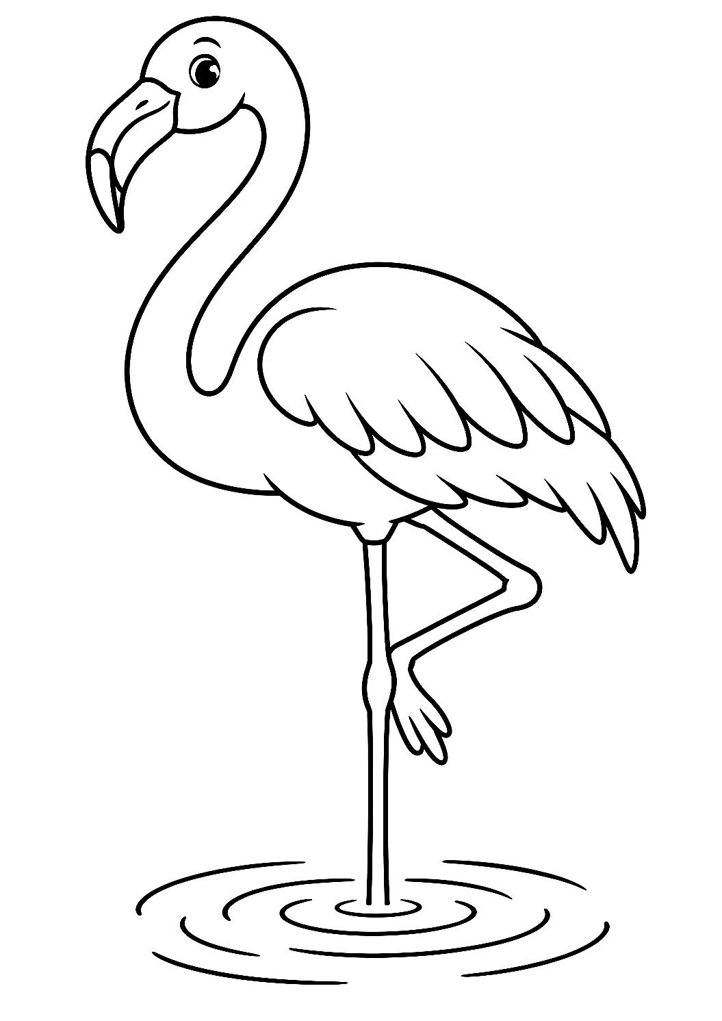 Flamingo balanciert auf einem Bein als Malvorlage – Ausmalbild zum Ausdrucken
