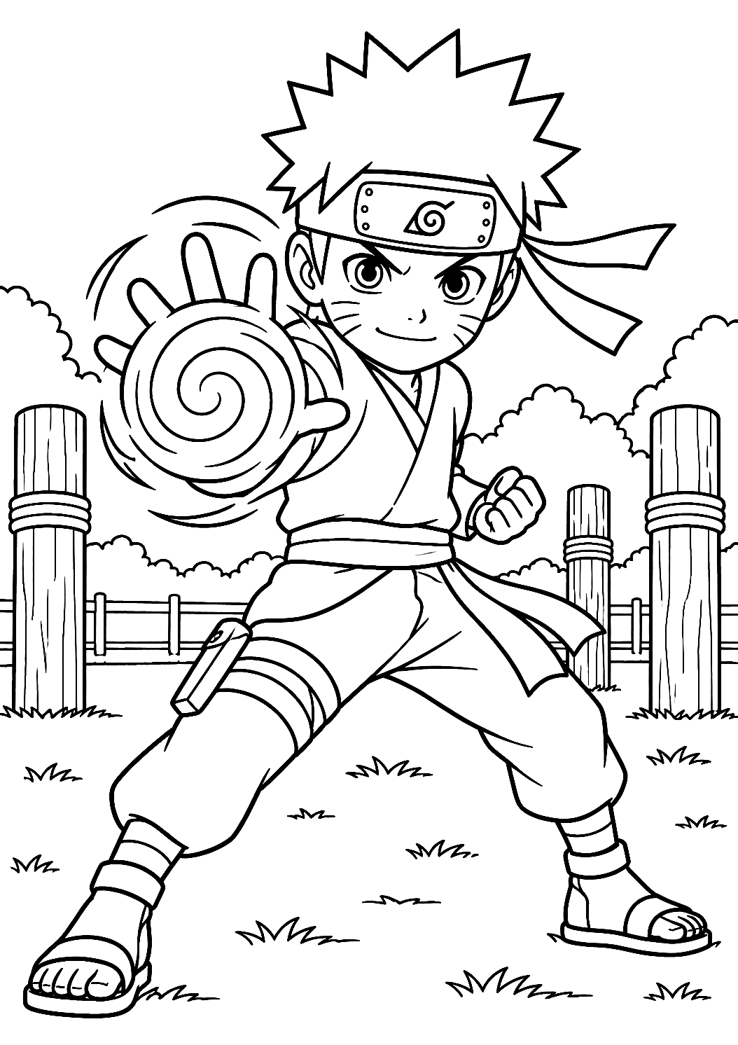 Naruto tijdens Rasengan-training als kleurplaat – kleurplaat om af te drukken