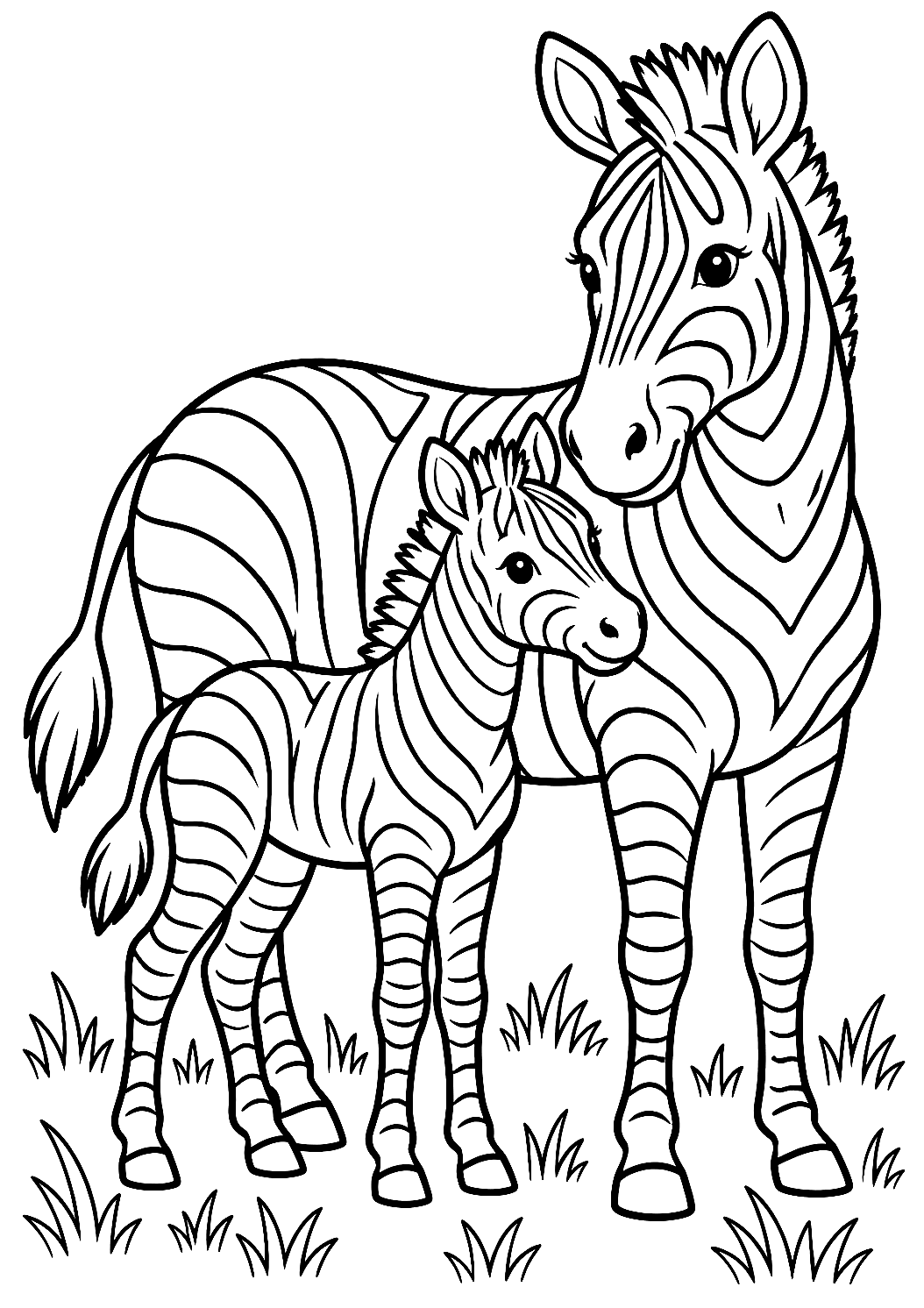 Zebra Foal with Its Mother Coloring Page – printable coloring page