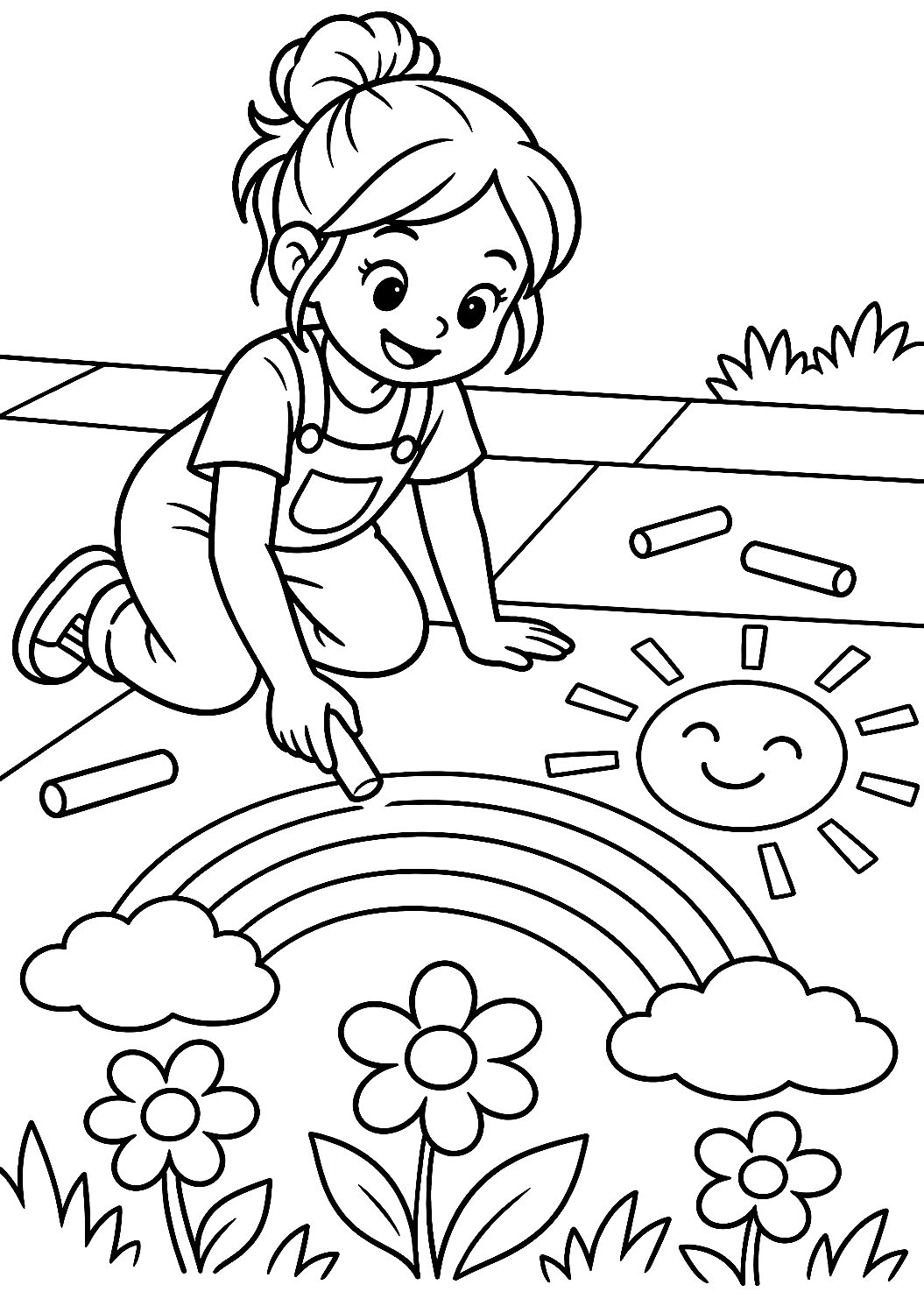 チョークで道路に絵を描くアーティストのぬりえ – 印刷用ぬりえ