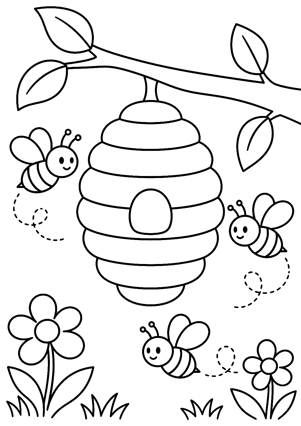 Beehive Coloring Page – printable coloring page