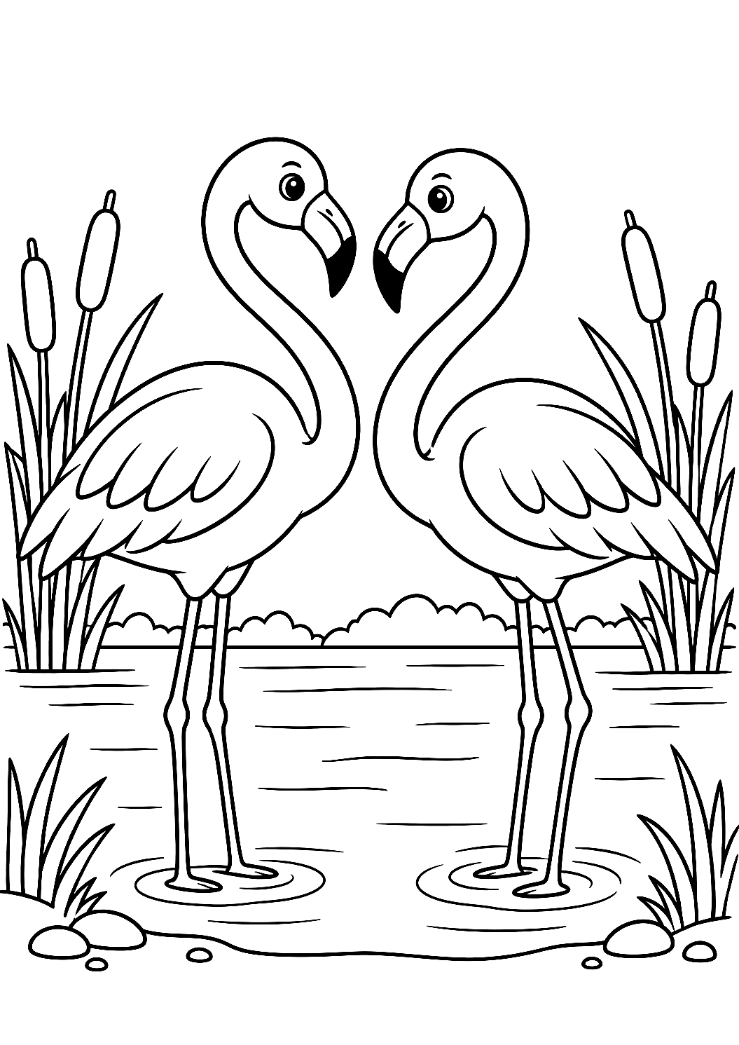 Flamingo Pair by the Lakeshore Coloring Page – printable coloring page