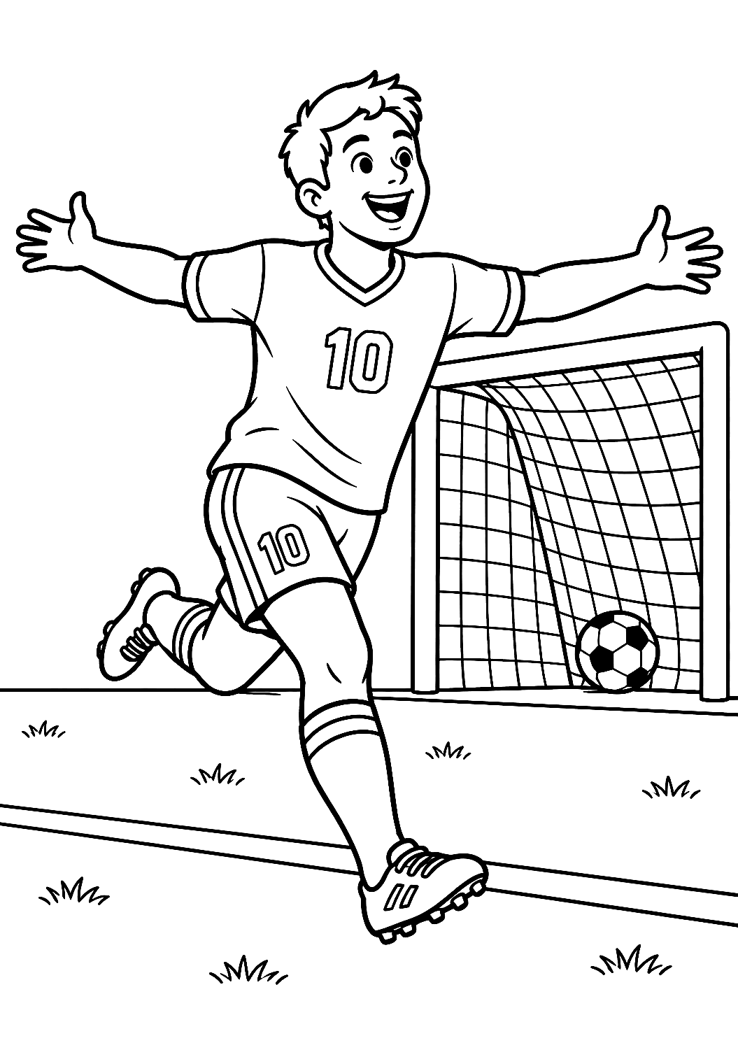 Futebolista a festejar um golo para colorir – desenho para colorir para imprimir