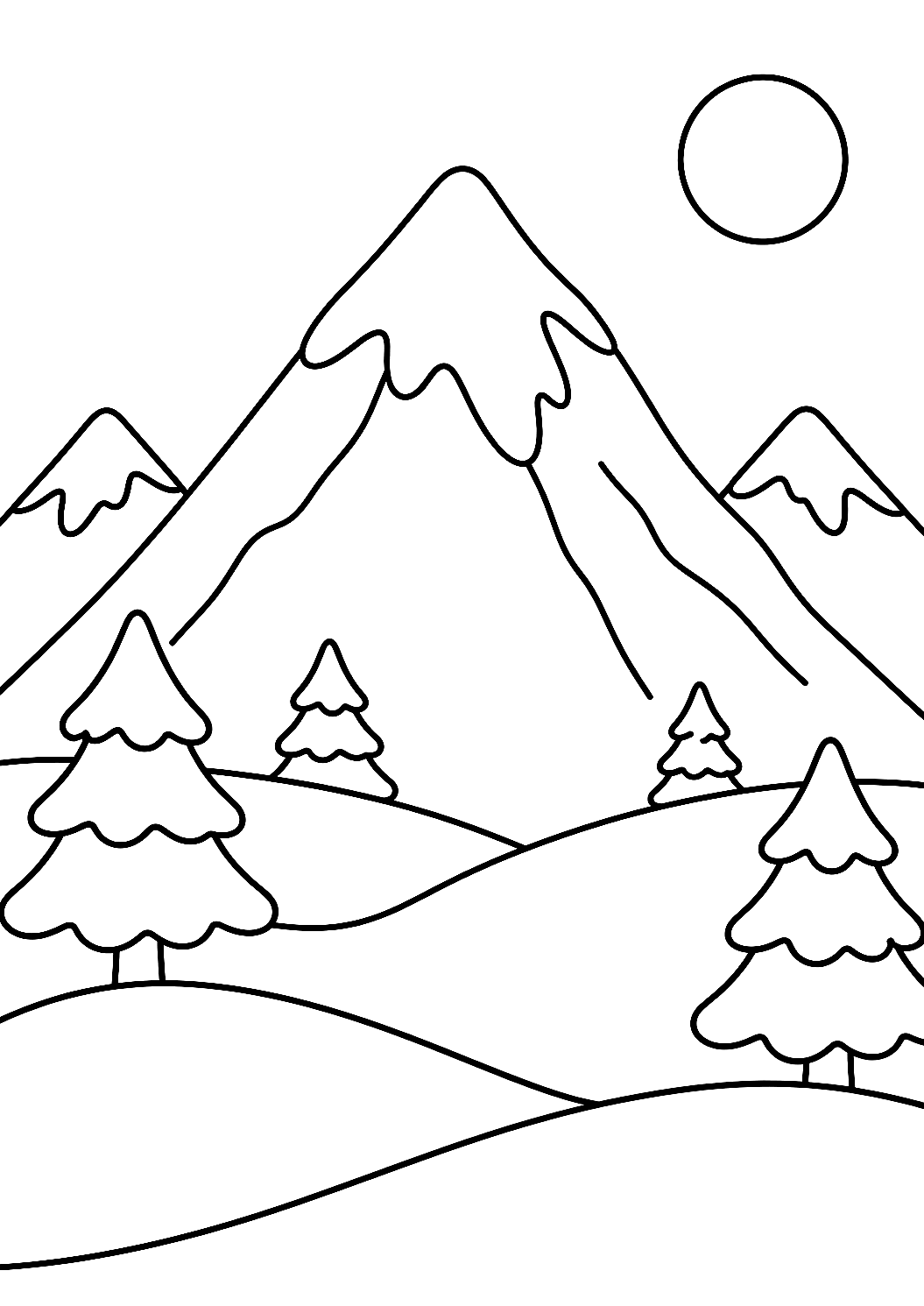 雪山涂色页 – 可打印的涂色图