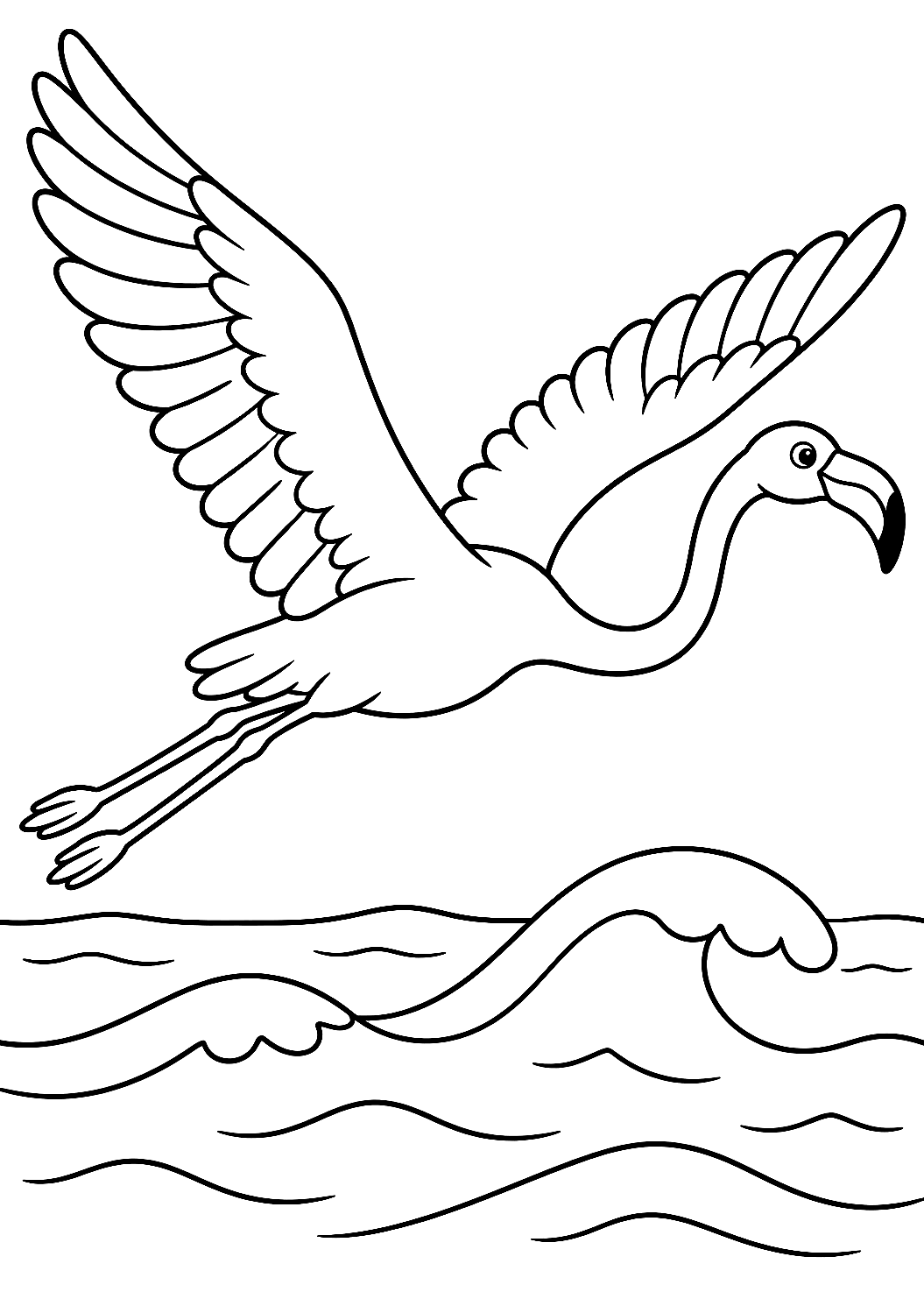 Fenicottero in volo sul mare da colorare – disegno da colorare da stampare