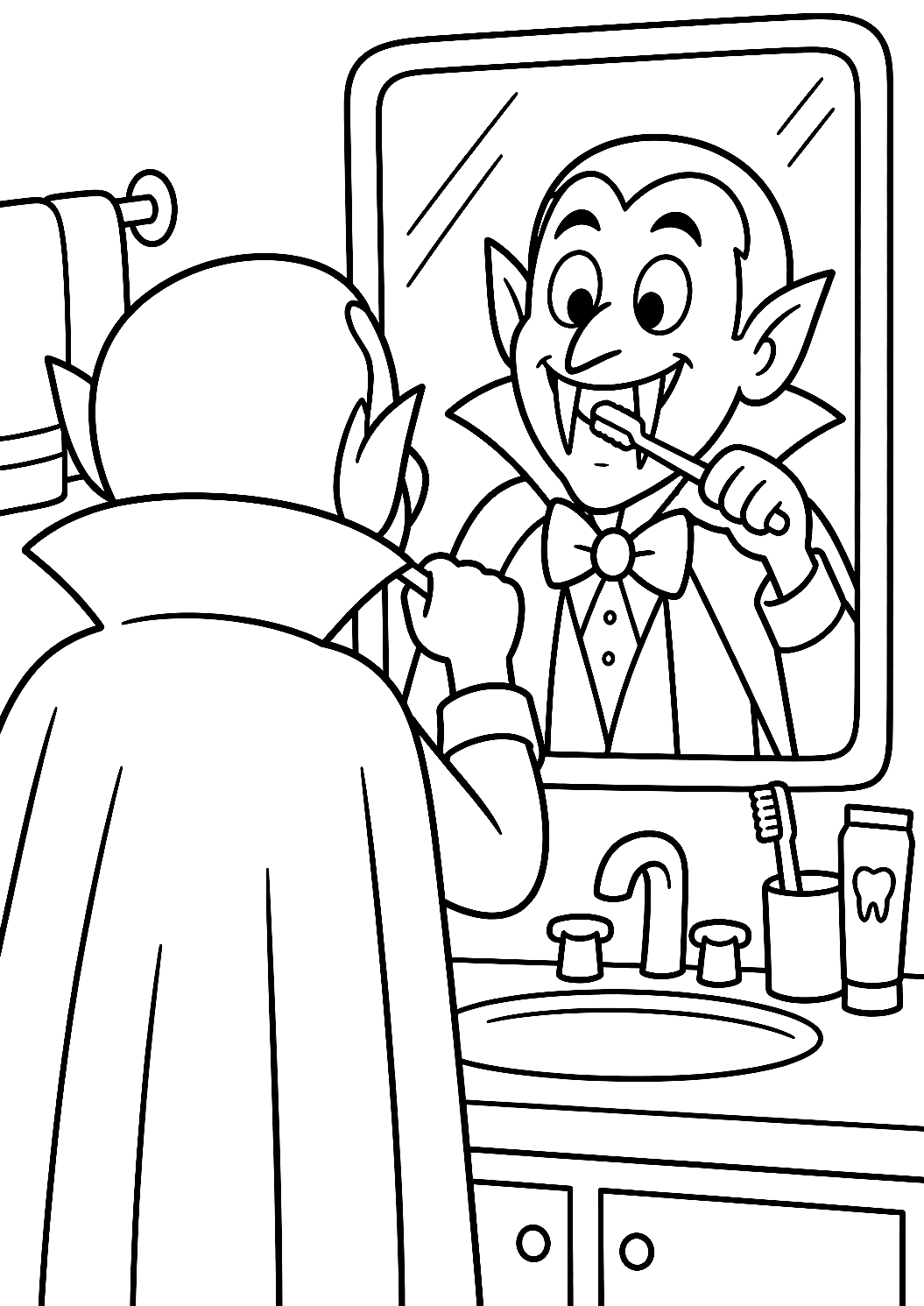 Vampiro Cepillándose los Dientes para Colorear – dibujo para colorear e imprimir
