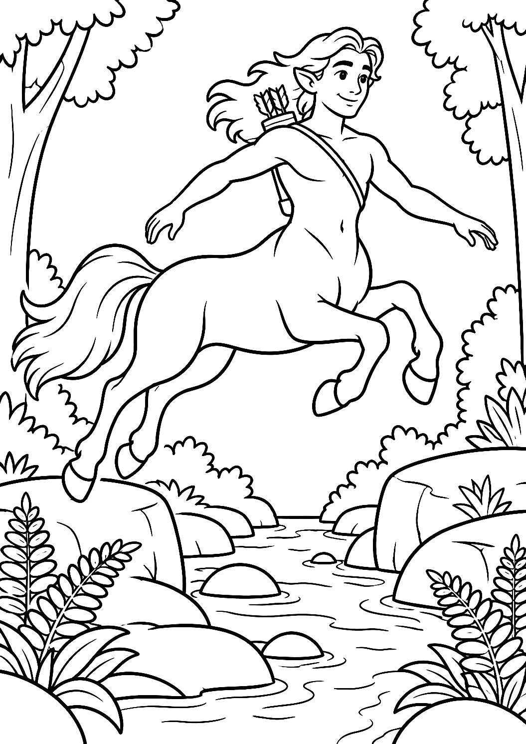 Centaure sautant par-dessus un ruisseau à colorier – coloriage à imprimer