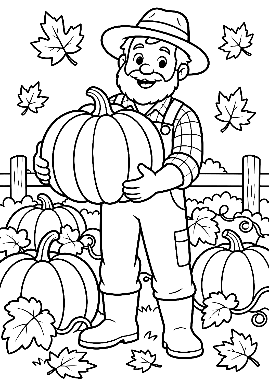 Fermier pendant la récolte d'automne à colorier – coloriage à imprimer
