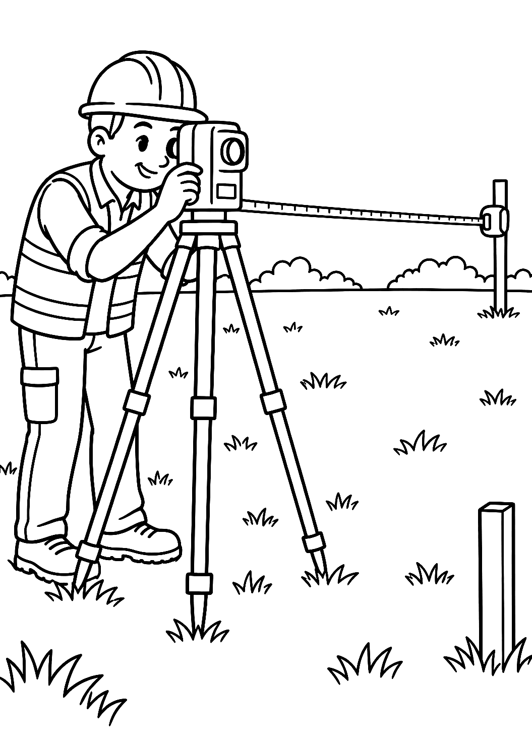 Architecte en train d'arpenter un terrain à colorier – coloriage à imprimer