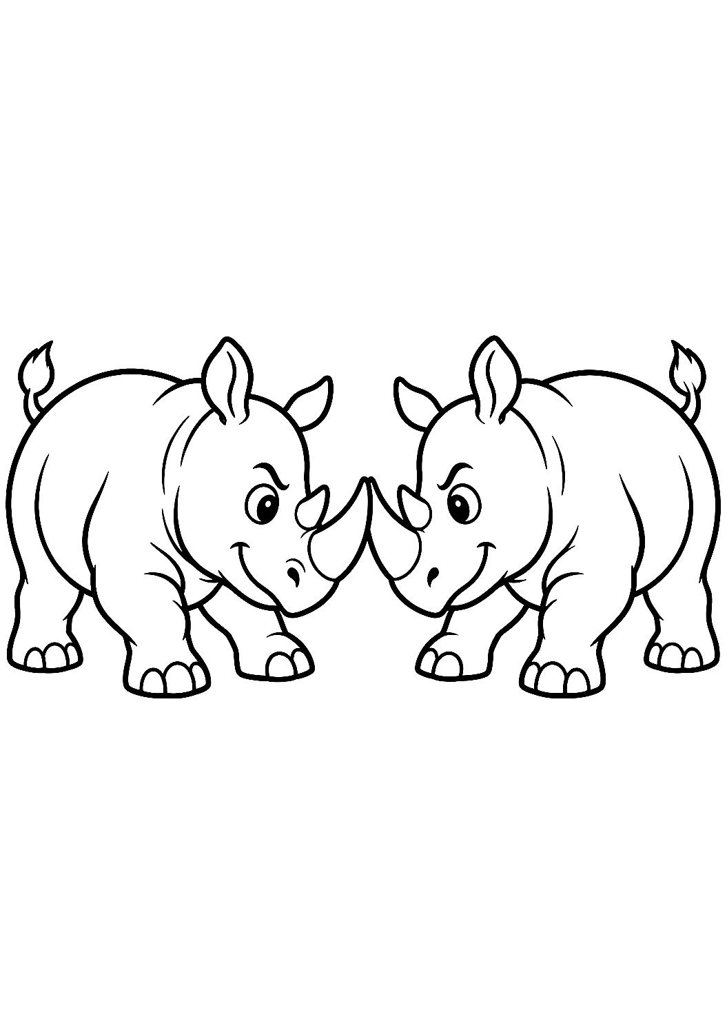 Deux Rhinocéros en Épreuve de Force à Colorier – coloriage à imprimer