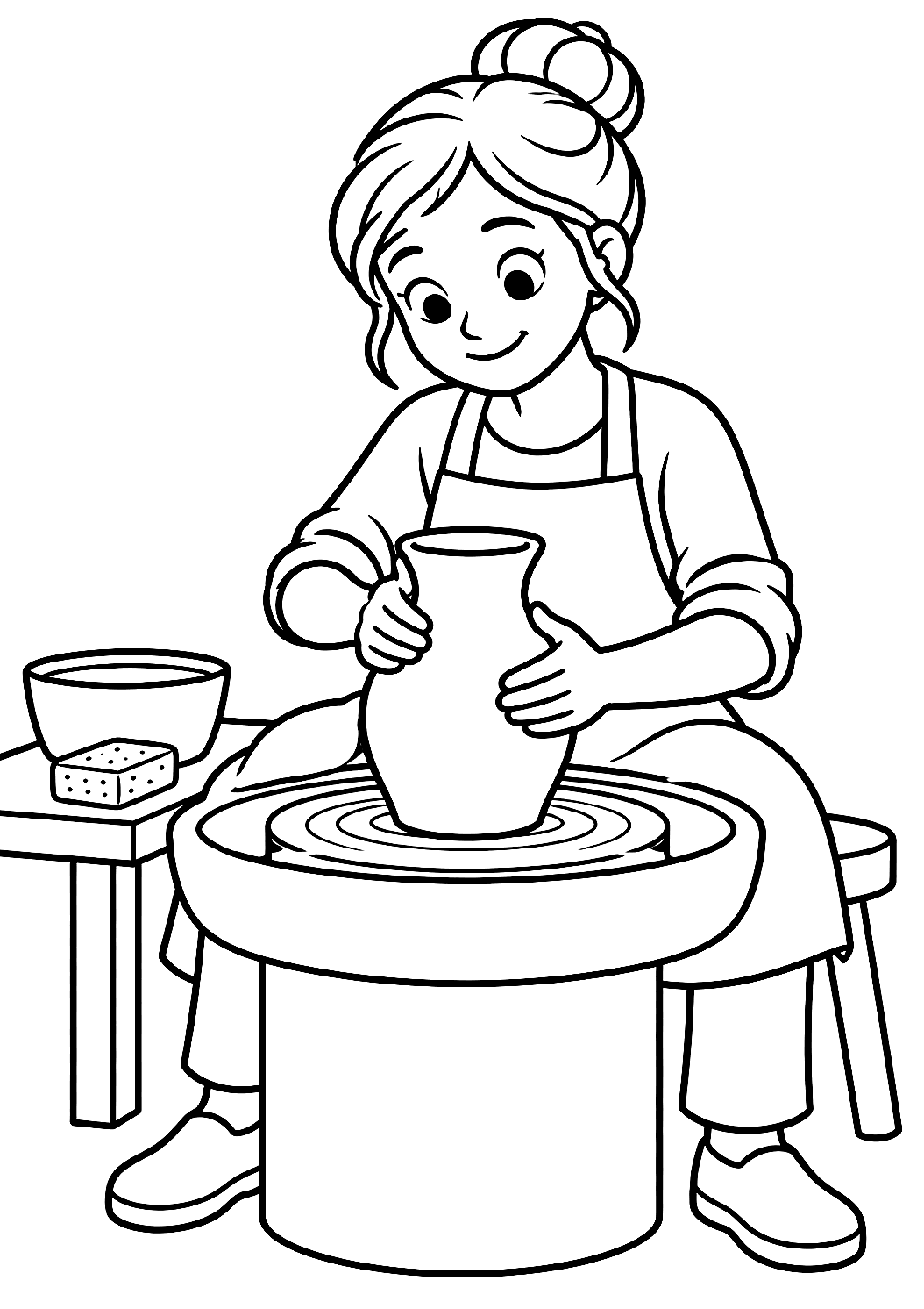 Artista haciendo cerámica en el torno de alfarero para colorear – dibujo para colorear e imprimir