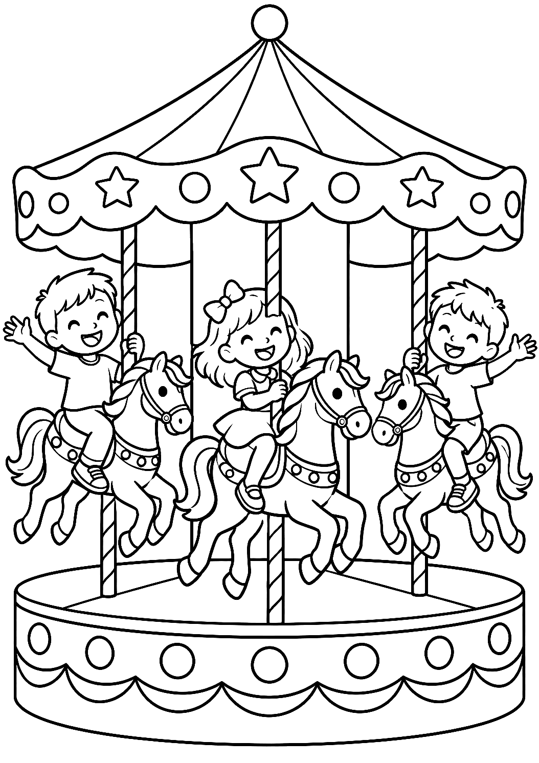 Bambini sulla Giostra da Colorare – disegno da colorare da stampare