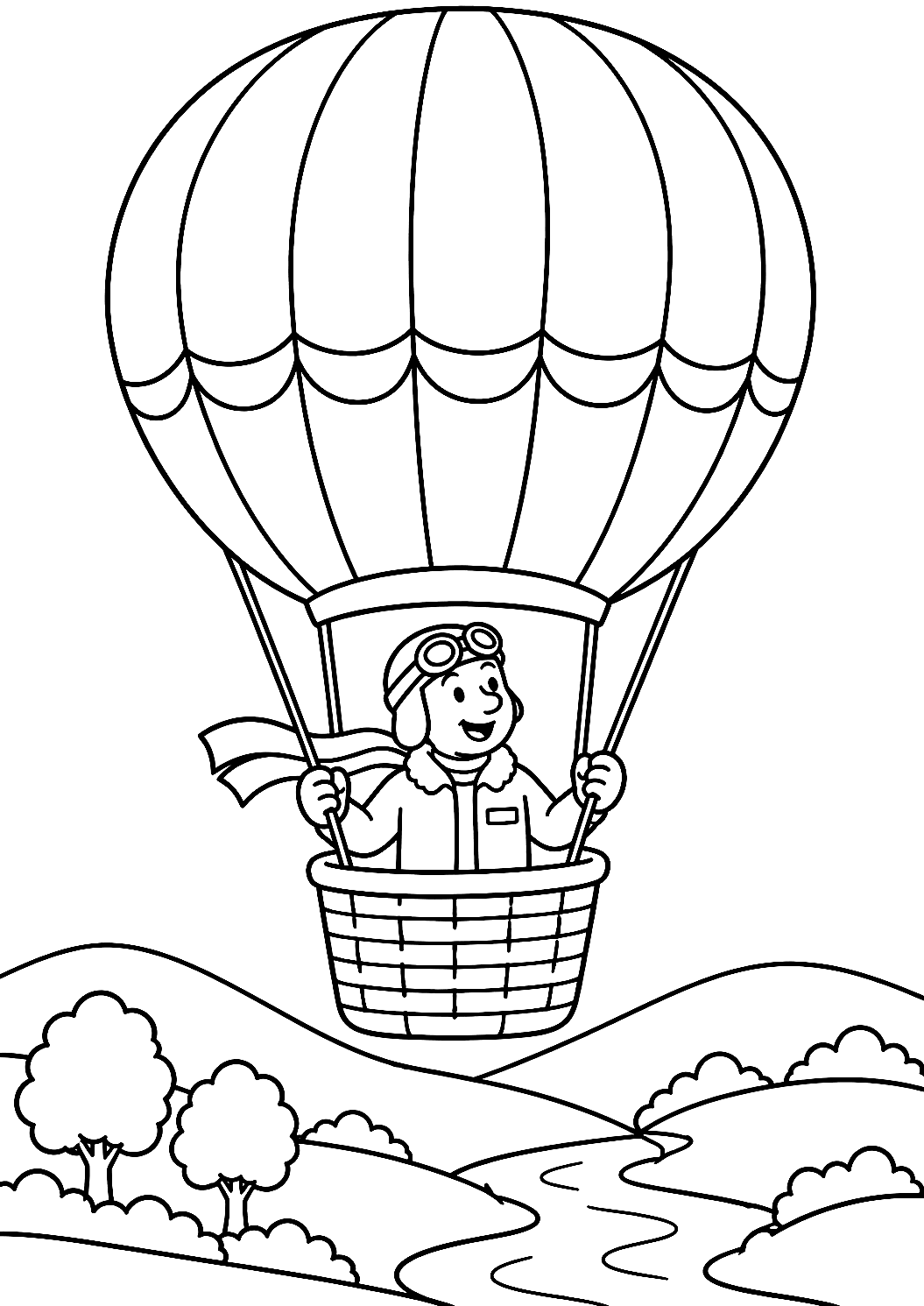 Pilot styrer en varmluftsballon som malebog – malebog til udskrivning