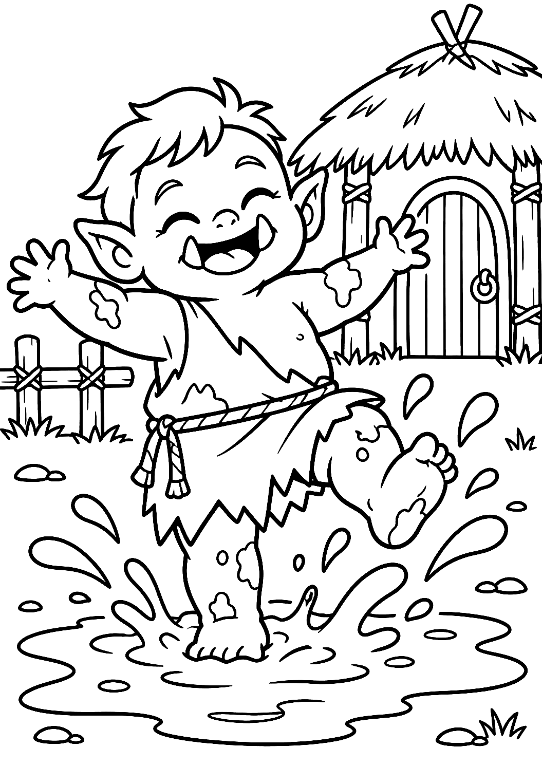 Petit orc jouant dans la boue à colorier – coloriage à imprimer