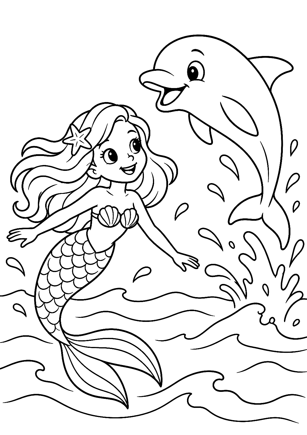 Sirena con Delfín para Colorear – dibujo para colorear e imprimir