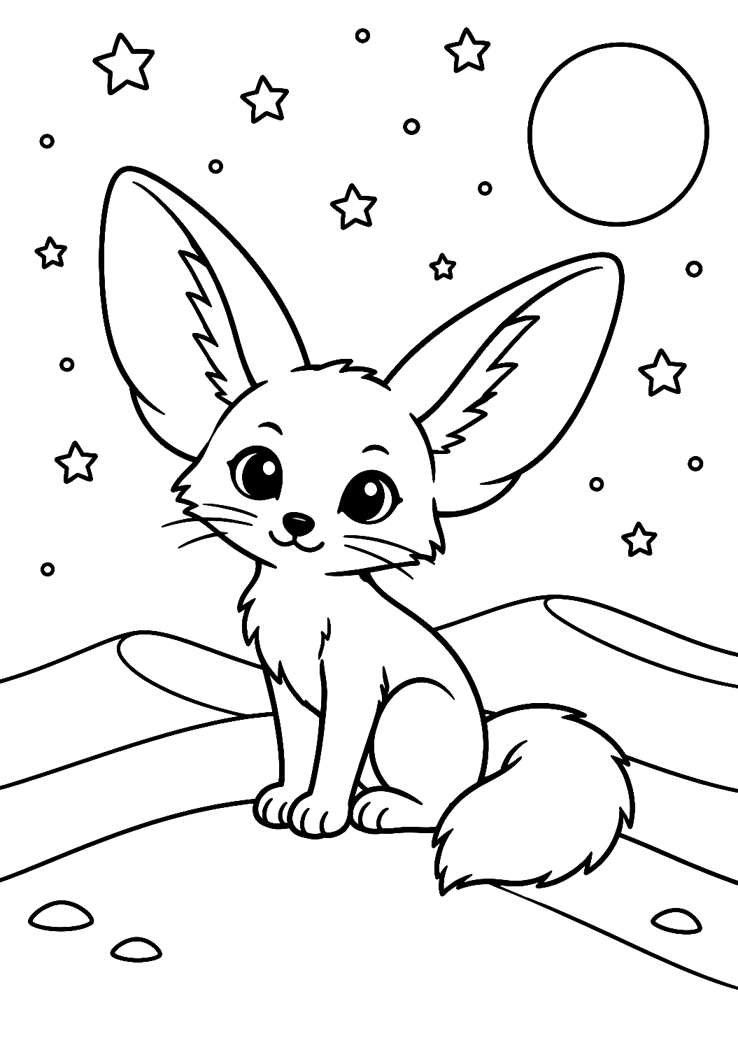 Fox in the Desert Night Coloring Page – printable coloring page