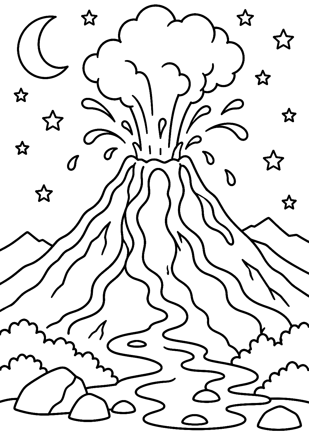 Volcanic Eruption at Night Coloring Page – printable coloring page