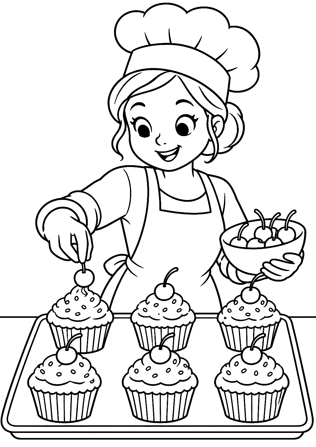 Panettiera con Cupcake da Colorare – disegno da colorare da stampare