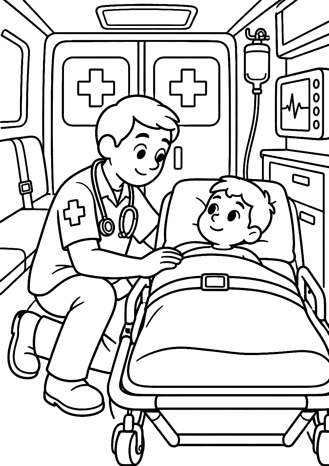 Dottoressa in Ambulanza da Colorare – disegno da colorare da stampare