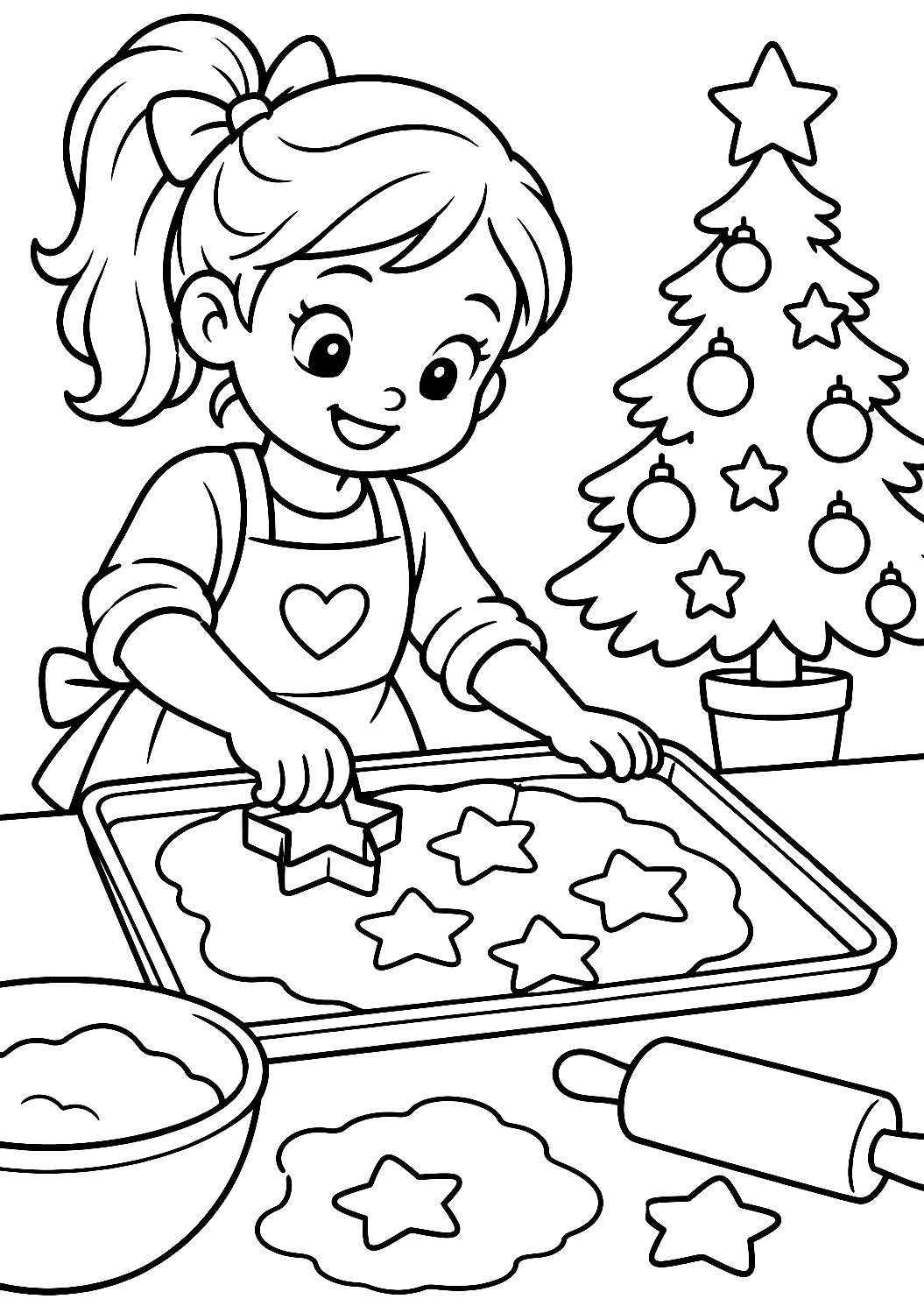 Kid Chef Baking Christmas Cookies Coloring Page – printable coloring page