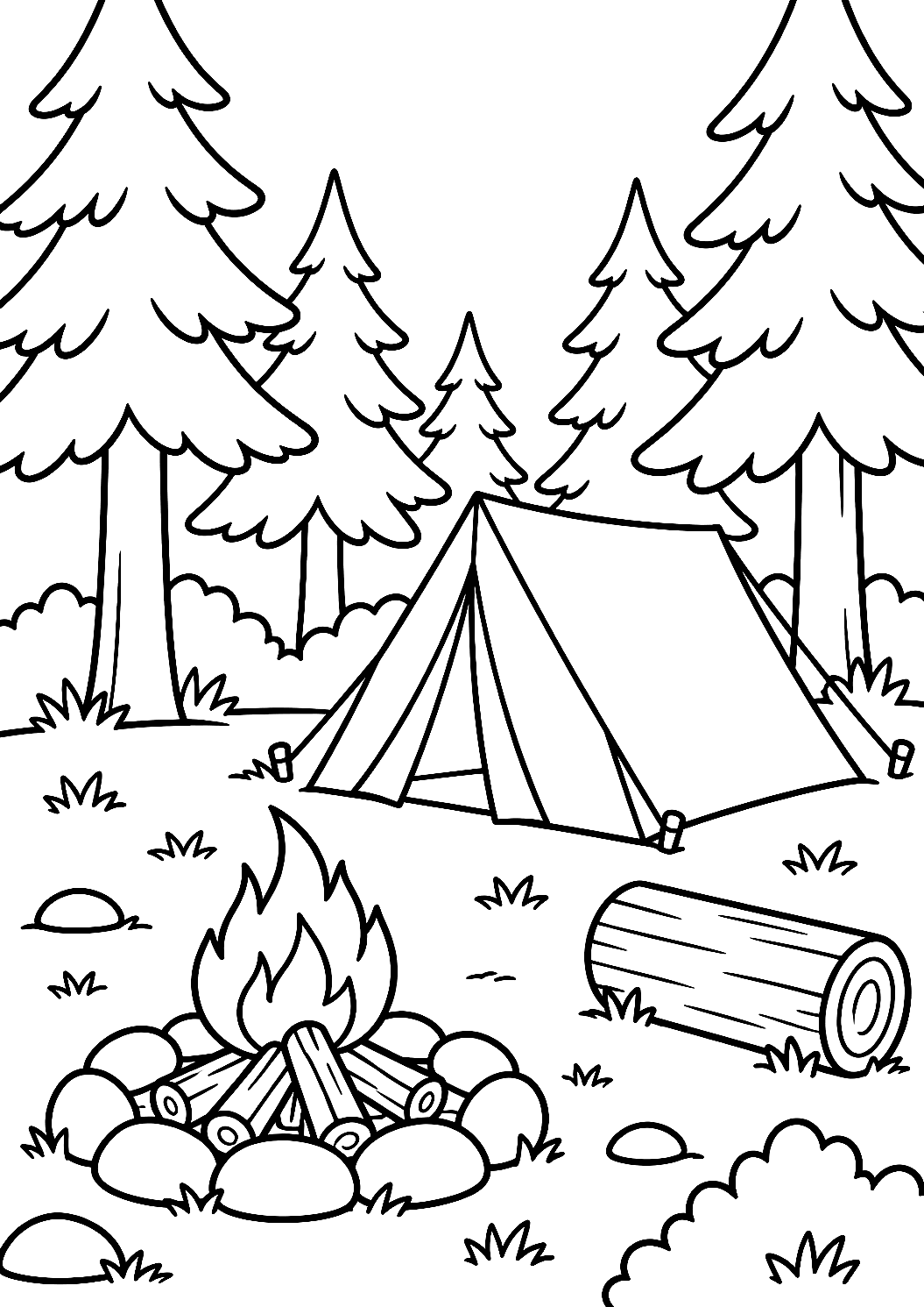 Tentenkamp in het bos – kleurplaat – kleurplaat om af te drukken