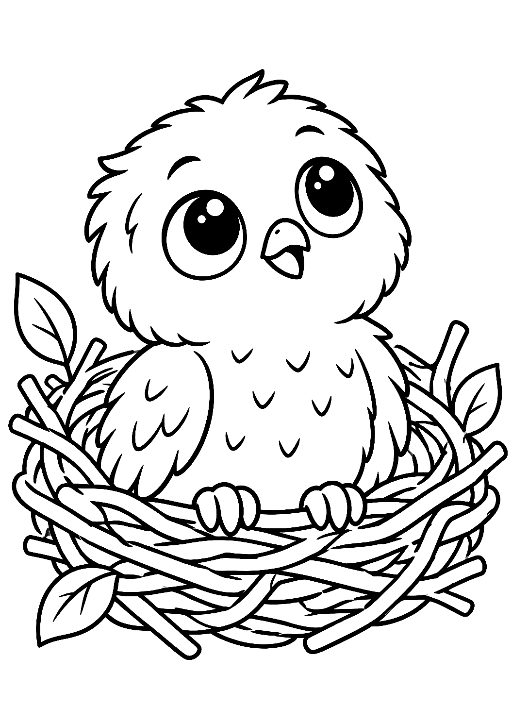 巣の中の赤ちゃんフクロウのぬりえ – 印刷用ぬりえ