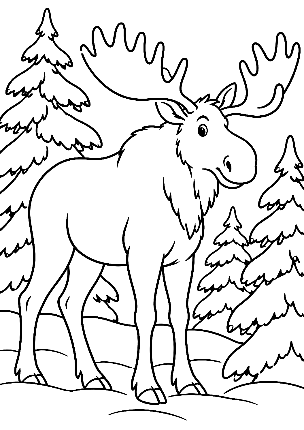 Alce en el Bosque Invernal Nevado para Colorear – dibujo para colorear e imprimir