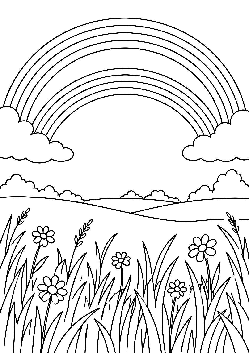 Doppio Arcobaleno Sopra il Campo da Colorare – disegno da colorare da stampare