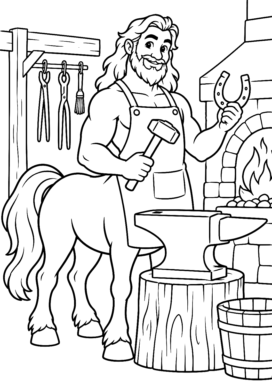 Centaur with Farrier Tools Coloring Page – printable coloring page