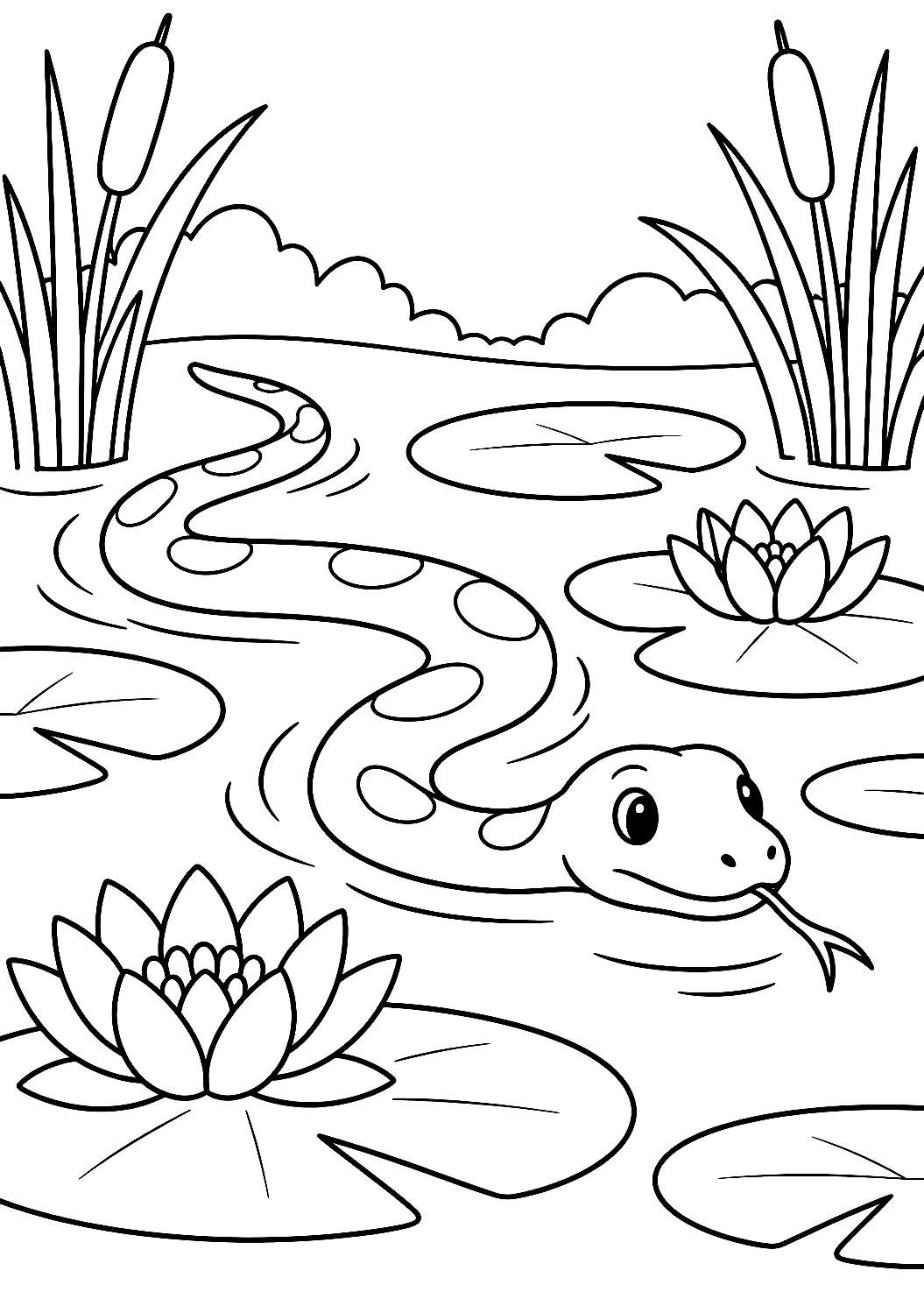 Cobra a tomar banho no lago para colorir – desenho para colorir para imprimir