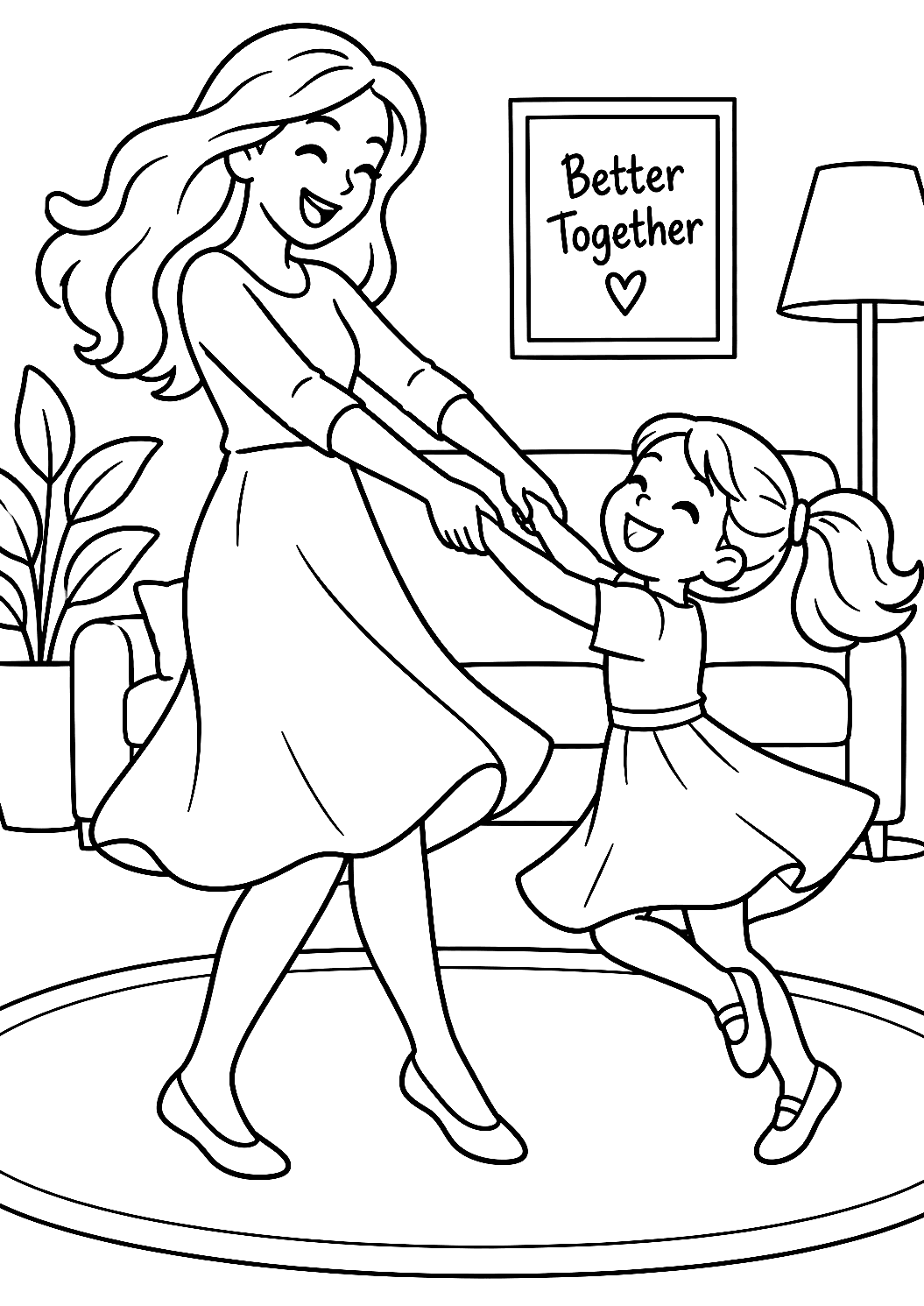 Madre e Hijo Bailando en el Salón para Colorear – dibujo para colorear e imprimir