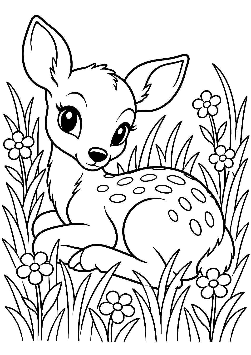 Fawn in the Grass Coloring Page – printable coloring page