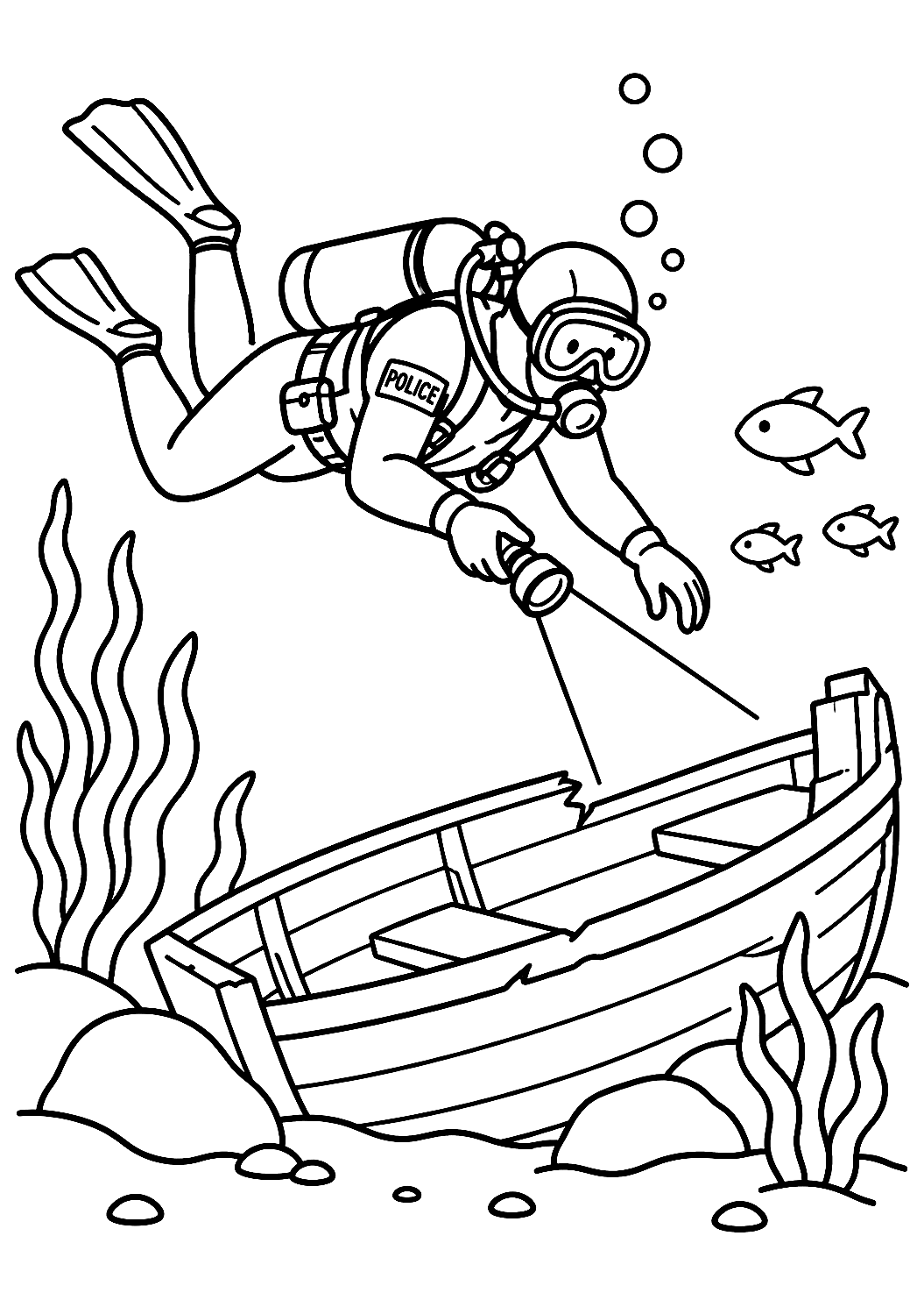 Plongeur de police sous l'eau à colorier – coloriage à imprimer