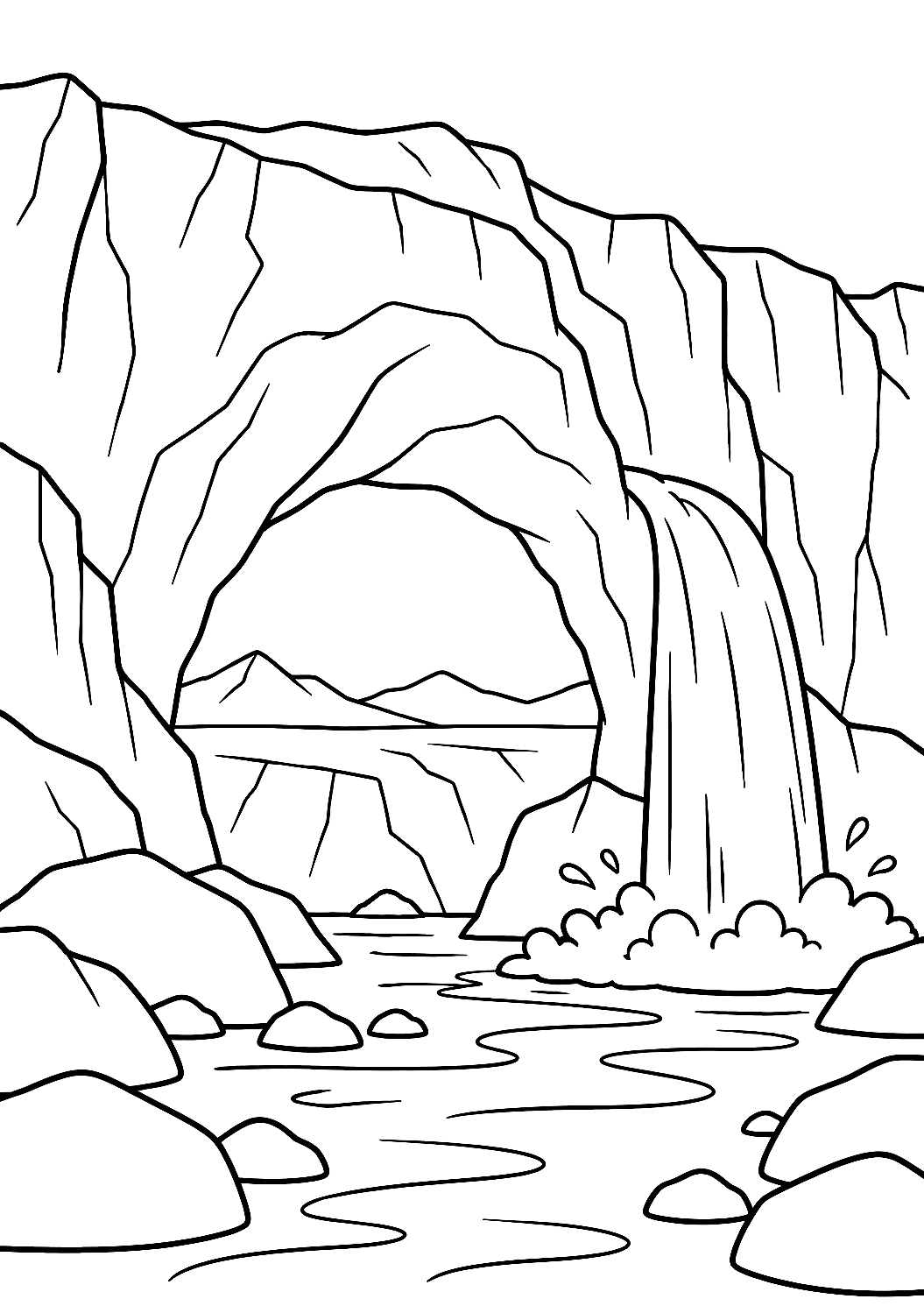 Porte de glacier avec cascade à colorier – coloriage à imprimer